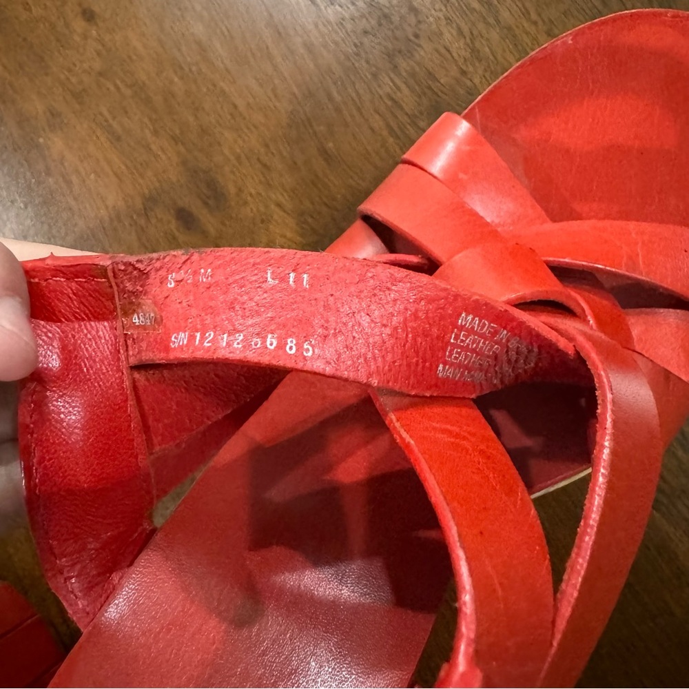Tory Burch Red Leather Cork Wedge Sandals - Picture 6 of 11